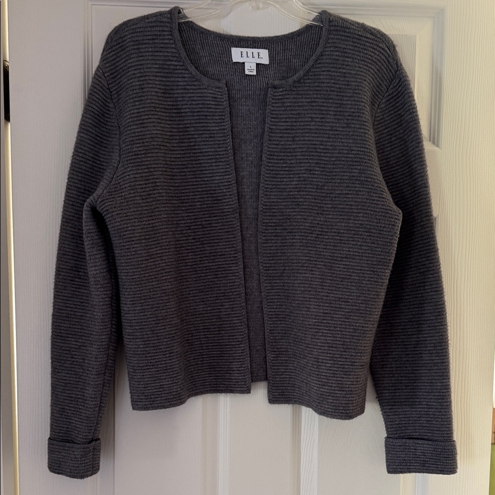 Elle Charcoal Ribbed Open-Front Cardigan